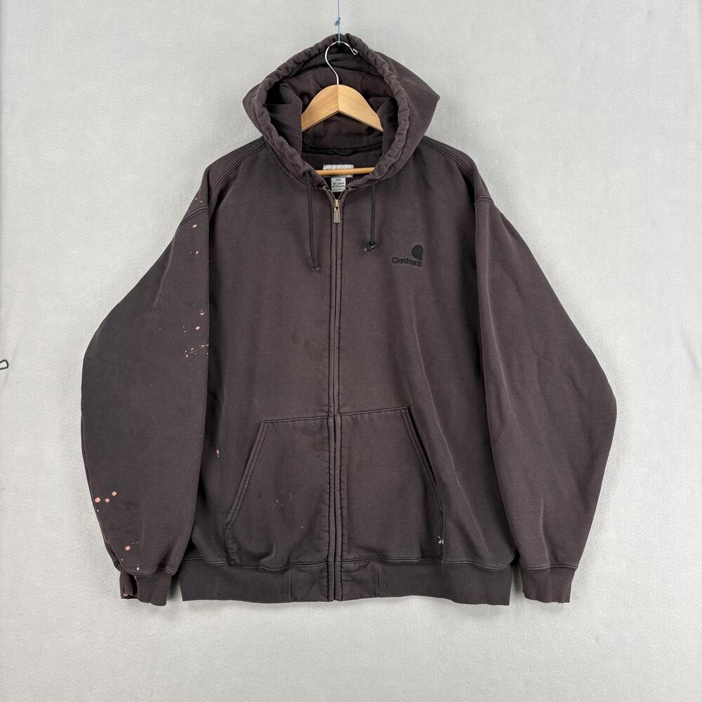 Carhartt Hoodie Mens 2XL Black Fleece Full Zip Heavyweight Workwear Distressed